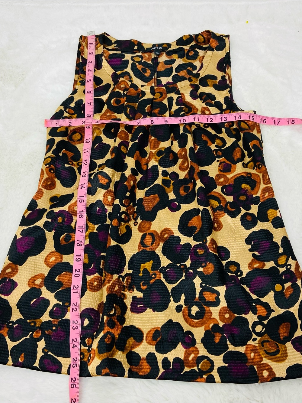 APT. 9 Leopard Print Sleeveless silky, satin pleated Blouse - Gold & Black SZ S - Picture 9 of 9